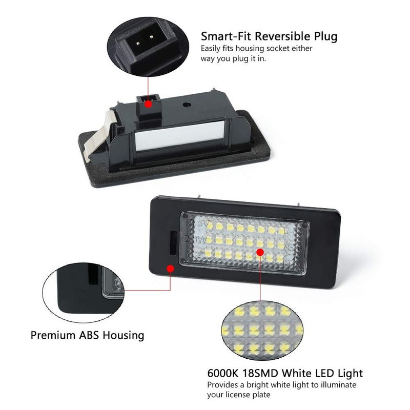 Gempro ضوء لوحة الترخيص من جيمبرو، 2 قطعة مصباح لوحة الترخيص LED لمجموعة أودي A1 A4 A5 A6 A7 S5 Q5 RS5 TT TTRS، يعمل بواسطة 24 مصباح LED أبيض زينون - Image 5